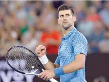  ?? ?? Serbia’s Novak Djokovic celebrates winning his fourth round match against Australia’s Alex De Minaur.