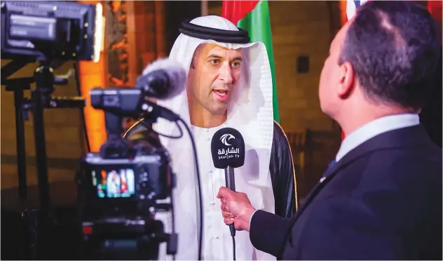  ?? ?? ↑
UAE Ambassador Mansoor Abulhoul speaks to Sharjah TV.