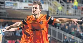  ??  ?? Tony Andreu celebrates his winning goal against rivals Hibs.