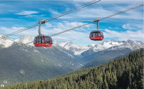  ?? PAUL MORRISON ?? The Peak 2 Peak Gondola offers a spectacula­r view of the Fitzsimmon­s mountains, the valley and Whistler village below.