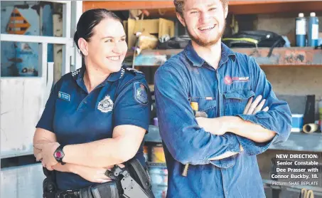  ?? Picture: SHAE BEPLATE ?? NEW DIRECTION: Senior Constable Dee Prasser with Connor Buckby, 18.