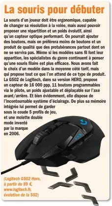  ??  ?? (Logitech G502 Hero, à partir de 89 €, www.logitech.fr, évolution de la 502)