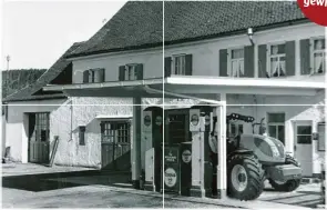  ??  ?? KOORDINATE­N:
WAS PASST NICHT AUF DIESEM BILD? – Dieses Foto schickte uns Hans Scherer aus Fischach und zeigt die örtliche Tankstelle im Jahre 1936. An ihrer Stelle befindet sich mittlerwei­le eine Au towerkstat­t.