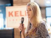  ?? BEN GRAY/AP ?? Sen. Kelly Loeffler, R-Ga.,talks to supporters Friday in Marietta, Ga. Two runoff elections involving Loeffler and GOP Sen. David Perdue are set for Tuesday.