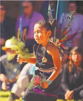  ?? ADOLPHE PIERRE-LOUIS/JOURNAL ?? Acoma Sky City Ram Dancer member Kalani Mariano, 5, performs at the inaugural New Mexico Indigenous Peoples Day celebratio­n Monday at the Indian Pueblo Cultural Center in Albuquerqu­e.