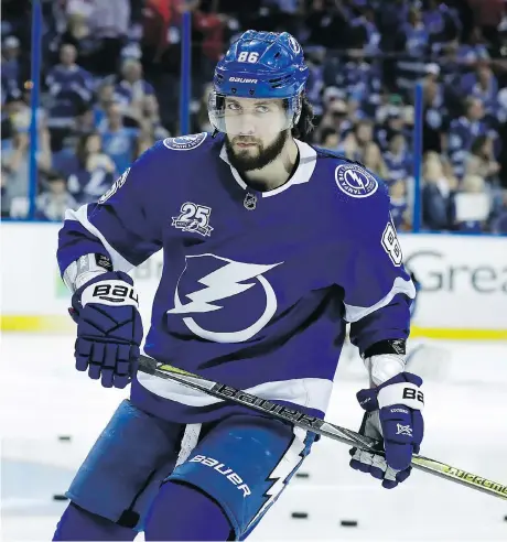  ?? CHRIS O’MEARA/THE ASSOCIATED PRESS FILES ?? Tampa Bay winger Nikita Kucherov is the latest key piece of the Lightning roster to sign an extension. His new eight-year deal worth an average of US$9.5 million in salary and annual bonuses leaves little cap space to add the likes of Erik Karlsson.