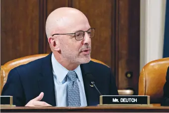  ?? (Andrew Harrer/Reuters) ?? REP. TED Deutch (D-Florida) speaks during a House Judiciary Committee hearing in Washington, 2019.