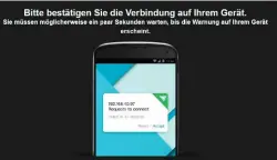  ??  ?? Mit Airdroid verbinden Sie das Smartphone kabellos mit dem PC. Dazu müssen Sie zunächst die Verbindung­sanfrage, die der Rechner sendet, auf dem Mobilgerät annehmen.