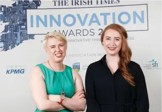  ??  ?? Restored Hearing, which has made it through to the final of the Innovation Awards 2017, will discover in a week or so if it has claimed a top prize. The founders of the Company Eimear O’Carroll CTO and Rhona Togher CEO are pictured at the recent...