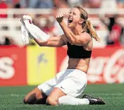  ?? ANACLETO RAPPING AP ?? Brandi Chastain reacts in 1999 after her penalty kick beat China in the final of the first women’s World Cup in the U.S.