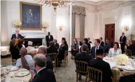  ?? — AP ?? President Donald Trump speaks at an iftar dinner, which breaks a daylong fast, celebratin­g Islam’s holy month of Ramadan, in the State Dining Room of the White House on Wednesday in Washington.