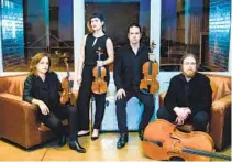  ?? JOANNA CHRISTIAN ?? Mivos Quartet members are (from left) violinists Olivia De Prato and Maya Bannardo, violist Victor Lowrie Tafoya, and cellist Tyler J. Borden.