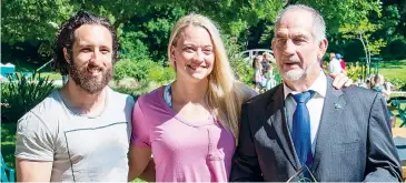  ??  ?? Michael Keane at his induction in the Baw Baw Shire Walk of Fame with his daughter Alisa Verity and son-in-law Michael Smits..