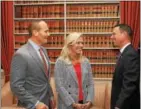  ?? SUBMITTED PHOTO ?? Montgomery Bar Associatio­n President-elect Mary Pugh with 2017 President Eric Smith, left, and Pennsylvan­ia Attorney General Josh Shapiro at a meeting of past and present bar associatio­n leaders held in October.