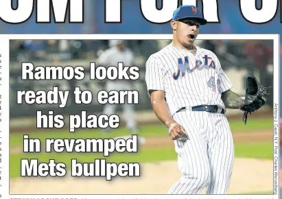  ??  ?? STEADY AS SHE GOES: After an up-and-down finish to last season following his trade to the Mets, relief pitcher AJ Ramos enters spring training intent on proving his worth in the bullpen.