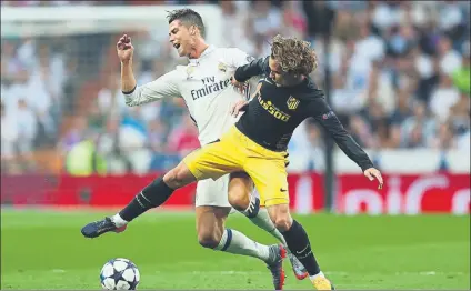  ?? FOTO: SIRVENT: ?? Cristiano y Griezmann, los emblemas de Real Madrid y Atleti, vivirán su primer derbi en el Wanda Metropolit­ano