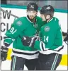  ?? AP PHOTO ?? Dallas Stars centre Tyler Seguin (91) celebrates scoring a goal with teammate left wing Jamie Benn (14) during the second period of an NHL game against the Washington Capitals Saturday, Feb. 13, 2016.