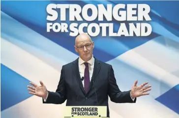  ?? PHOTOGRAPH: JANE BARLOW/PA ?? Delivering his acceptance speech in Glasgow yesterday, John Swinney said he wanted to find ‘common cause’ with other parties at Holyrood