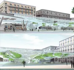  ?? ?? Rendering Il progetto presentato nel 2022 per il rifaciment­o di piazza Umberto