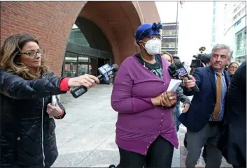  ?? STAFF PHOTO BY STUART CAHILL — BOSTON HERALD ?? BOSTON, MA - March 15: Monica Cannon-grant, 41, leaves the Moakley Courthouse after her arraignmen­t on March 15, 2022in BOSTON, Massachuse­tts.