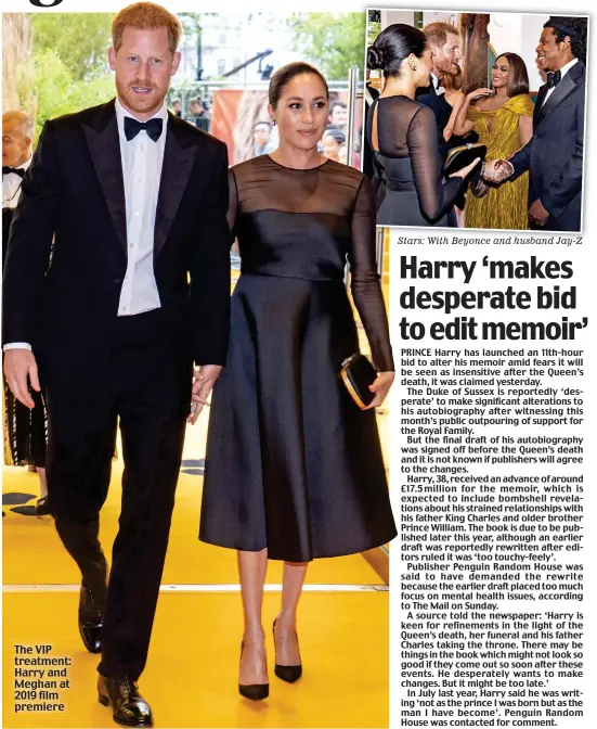  ?? ?? The VIP treatment: Harry and Meghan at 2019 film premiere