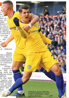  ?? — AFP ?? Chelsea’s Alvaro Morata ( right) celebrates a goal against Burnley.