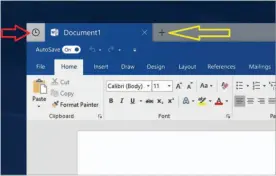  ??  ?? Though Timeline will also be enabled via Task View, you should also be able to access it via the icon in the upper left. This is not a web browser or a web version of Word; it uses the new Sets model. Note the new tab icon to the right.