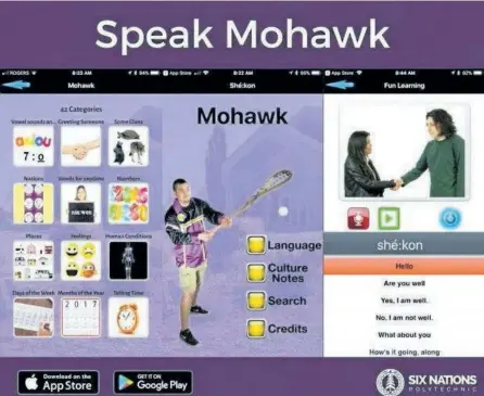  ?? HANDOUT/ THE CANADIAN PRESS ?? A southweste­rn Ontario post-secondary school has released an app to help users learn the Mohawk language, which is only spoken by 2,350 people in Ontario and Quebec.