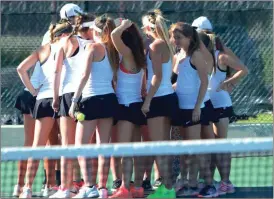  ?? LARRY GREESON / For the Calhoun Times ?? The Calhoun Lady Jackets huddle prior to their Class AAA Final Four matchup vs. Lovett on Monday.