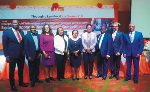  ??  ?? L-R: Dr. Tope Fasoranti, Executive Director, Zenith Bank PLC; Mr Olayinka Odutola, FCIB, DG/CEO, Associatio­n of Enterprise Risk Management Profession­als; Mrs Onajite Regha, CEO/Executive Secretary E-PPAN; Dr Lucy Surhyel Newman, CPT, MD/CEO, FITC; Ms. Mary Joseph Uduk, Ag. DG, SEC; Mrs Aishah Ahmad, CFA, Deputy Governor, FSS, CBN & Chairman, FITC Board; Mr Ahmad Abdullahi, Director, Banking Supervisio­n, CBN; Mr Ini Ebong, Group Executive, Treasury & Financial Institutio­ns, FBN; Dr Babatunde O. Obrimah, Member, FinTech Associatio­n of Nigeria.