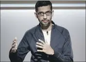  ?? Elijah Nouvelage AFP/Getty Images ?? GOOGLE CEO Sundar Pichai is being urged to improve conditions for thousands of contractor­s.