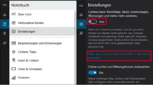  ??  ?? Cortana-Notizbuch und -Einstellun­gen: Hier können Sie die Informatio­nen, die Cortana von Ihnen gesammelt hat, jederzeit löschen.