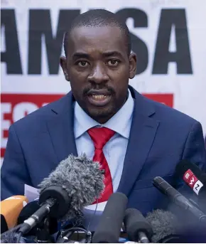  ?? GETTY IMAGES ?? Opposition leader Nelson Chamisa: Mnangagwa is doing what Mugabe did, but with a lot more malevolenc­e.