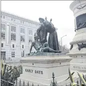  ?? AP FILE PHOTO ?? A statue depicts a Native American at the feet of a Spanish cowboy and Catholic missionary in San Francisco. San Francisco authoritie­s have renewed debate over removing the prominent 19th-century statue.