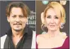  ??  ?? Depp, left, and Rowling