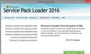  ??  ?? Mit dem Service Pack
Loader 2016 haben Sie schnellen Zugri auf Updates für Windows, O ce und .net per Webbrowser.