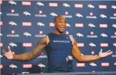  ??  ?? Outside linebacker DeMarcus Ware, at Broncos headquarte­rs Monday, turns 34 on July 31. “It was important for me to stay . ... I am here to win championsh­ips,” he says. John Leyba, The Denver Post