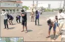  ??  ?? Traffic jam at Padi flyover due to barricadin­g to check IDs of vehicles with essential services; cops enquiring the reason from a family who came out on the 8th day of nationwide lockdown, in Chennai. —ANI