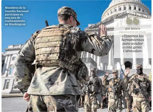  ?? EFE ?? Miembros de la Guardia Nacional participan en una jura de realistami­ento en Washington