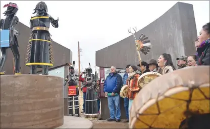  ?? DALE BOYD/Penticton Herald ?? A monument to survivors and victims of the residentia­l school system was unveiled Tuesday outside the Okanagan Nation Alliance fish hatchery near Penticton.