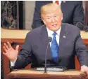  ?? PABLO MARTINEZ MONSIVAIS/AP ?? President Donald Trump delivers his State of the Union address to a joint session of Congress on Capitol Hill in Washington on Jan. 30.