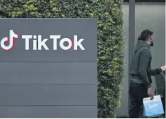  ?? AFP ?? The TikTok logo is displayed outside company offices in Culver City, California, on Thursday.