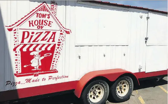  ??  ?? The Tom’s House of Pizza trailer was found on Friday near Carstairs, but it will need several thousands of dollars in repairs after it was vandalized and gutted of copper wiring.