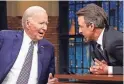  ?? EVAN VUCCI/AP ?? President Joe Biden talks with Seth Meyers during a taping of “Late Night With Seth Meyers” Monday in New York.