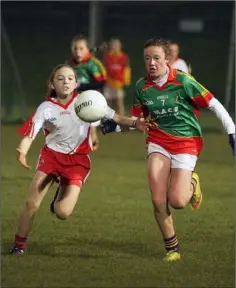  ??  ?? Róisín Hughes of Kilanerin battling with Eabha Cullen (Cushinstow­n).