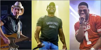  ?? (AP PHOTO) ?? From left, Brad Paisley, Darius Rucker and rapper Nelly will participat­e in Live Nation’s “Live from the Drive-In,” concert series taking place July 10-12.