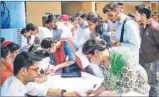  ??  ?? Students of Ramgarhia Institute of Engineerin­g and Technology participat­ing in a placemnet drive at Phagwara on Sunday. HT PHOTO