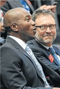  ?? Picture: Felix Dlangamand­la ?? DA leader Mmusi Maimane and James Selfe, the federal council chairman. Selfe said decisions on De Lille were taken by the DA’s federal executive.