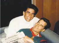  ?? Courtesy Mark Leno 1989 ?? Leno and Jackson enjoy a light moment in 1989, shortly before Jackson died of complicati­ons from AIDS.