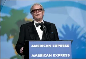  ?? CHRIS PIZZELLO ?? FILE - In this Tuesday, Jan. 2, 2018file photo, Peter Fonda presents the Desert Palm achievemen­t award at the 29th annual Palm Springs Internatio­nal Film Festival, in Palm Springs, Calif. Fonda, the son of a Hollywood legend who became a movie star in his own right both writing and starring in countercul­ture classics like “Easy Rider,” has died. His family says in a statement that Fonda died Friday, Aug. 16, 2019, at his home in Los Angeles. He was 79.